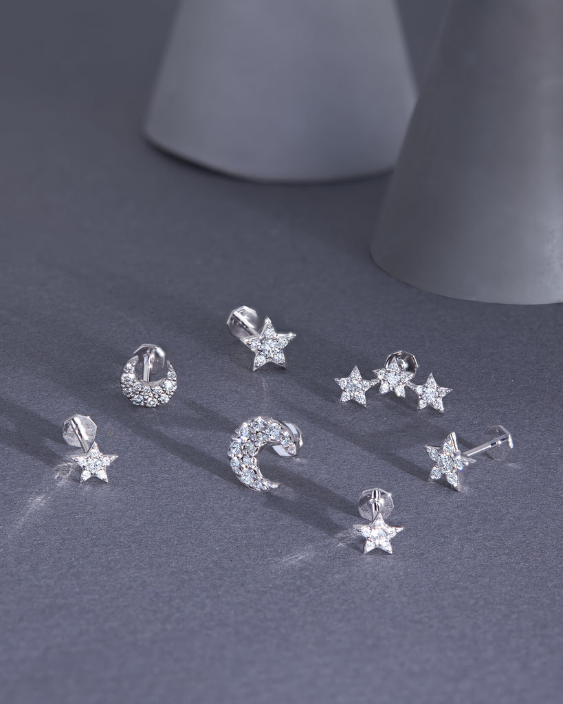 Star Piercing White Gold With Diamond , Small Size