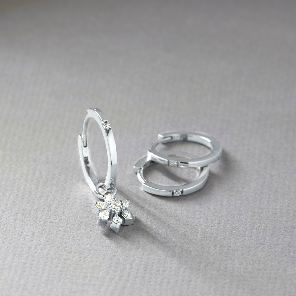 9mm Hoop earring with Diamond , White Gold