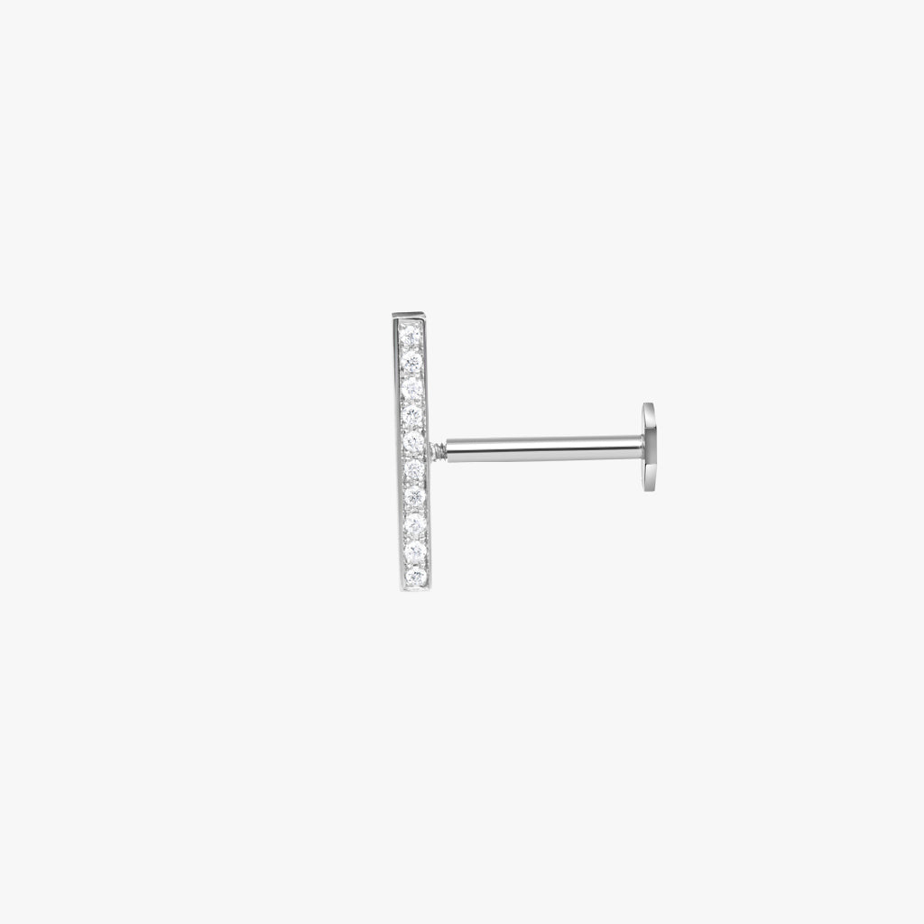 11mm Square Full Diamonds Bar Piercing, White Gold