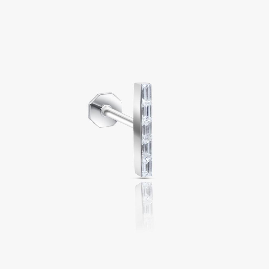 10mm Full Diamonds baguette bar  Piercing, White Gold