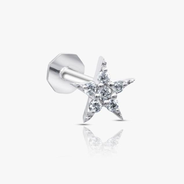 Star Piercing White Gold With Diamond , Large Size