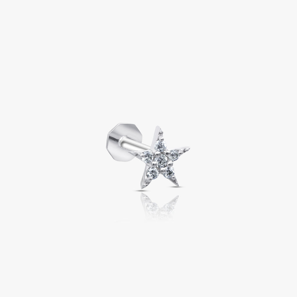 Star Piercing White Gold With Diamond , Small Size