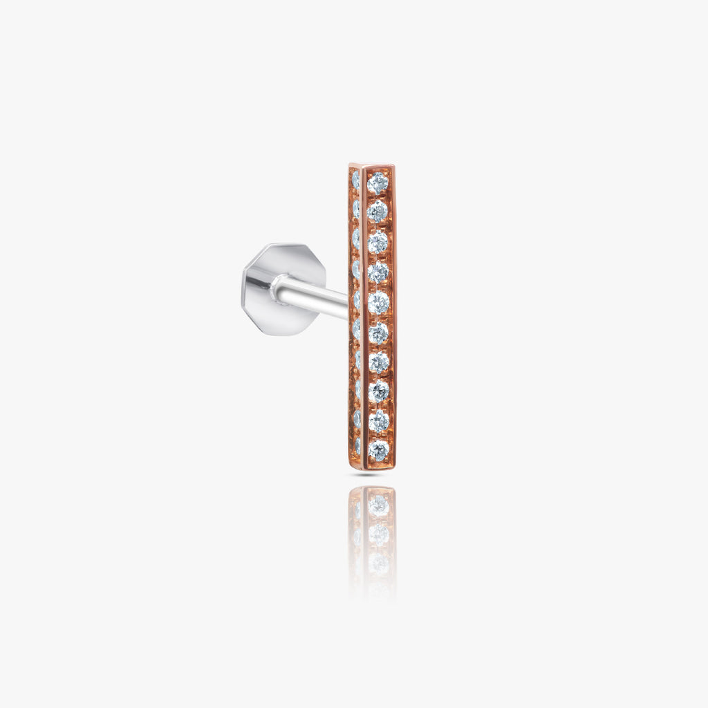 11mm Square Full Diamonds Bar Piercing, Yellow Gold