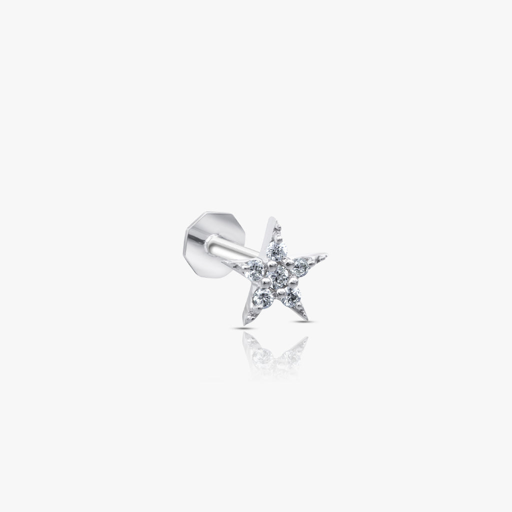 Star Piercing White Gold With Diamond , Large Size